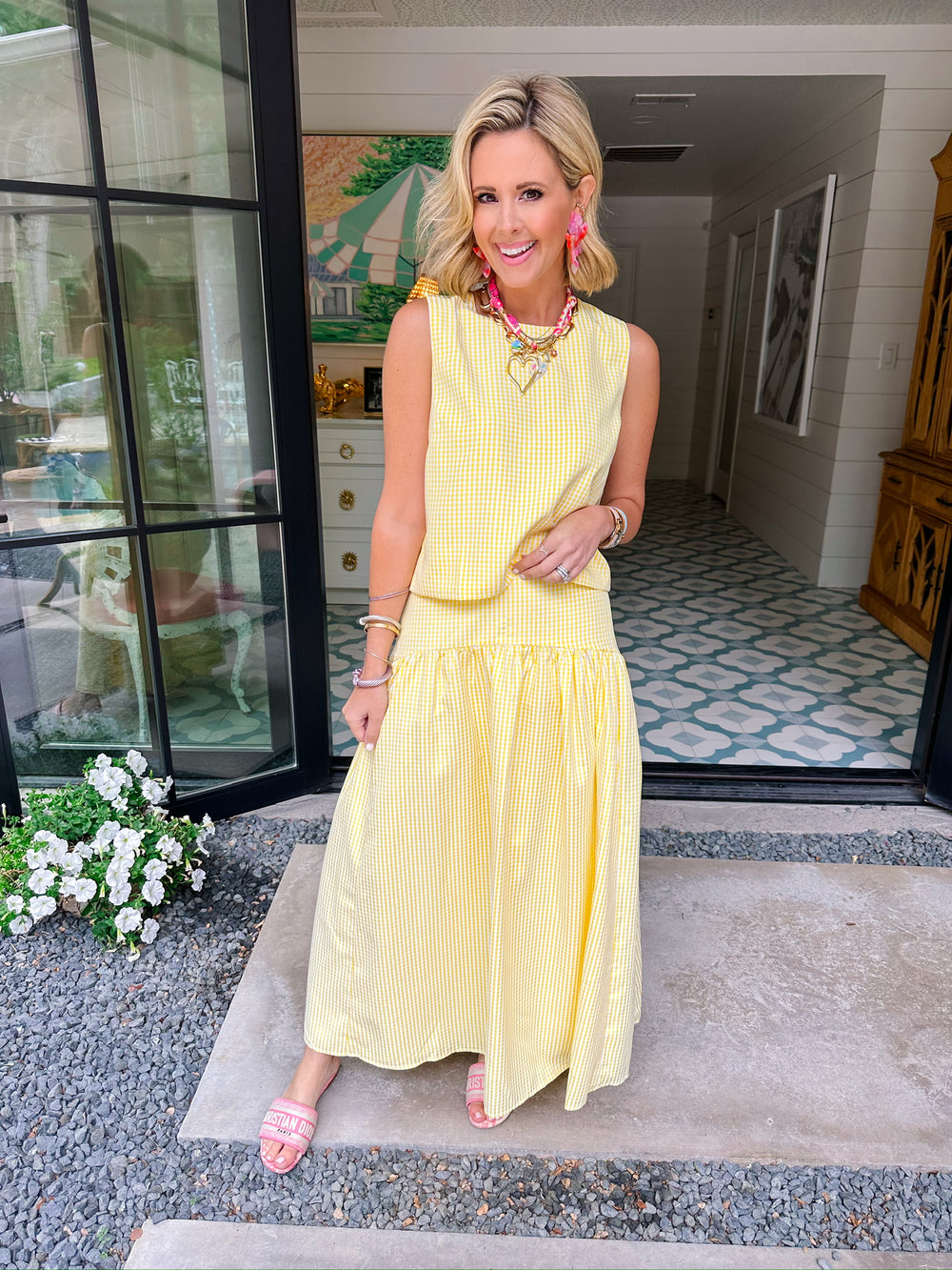SOCIAL HOUR GINGHAM SKIRT SET - YELLOW