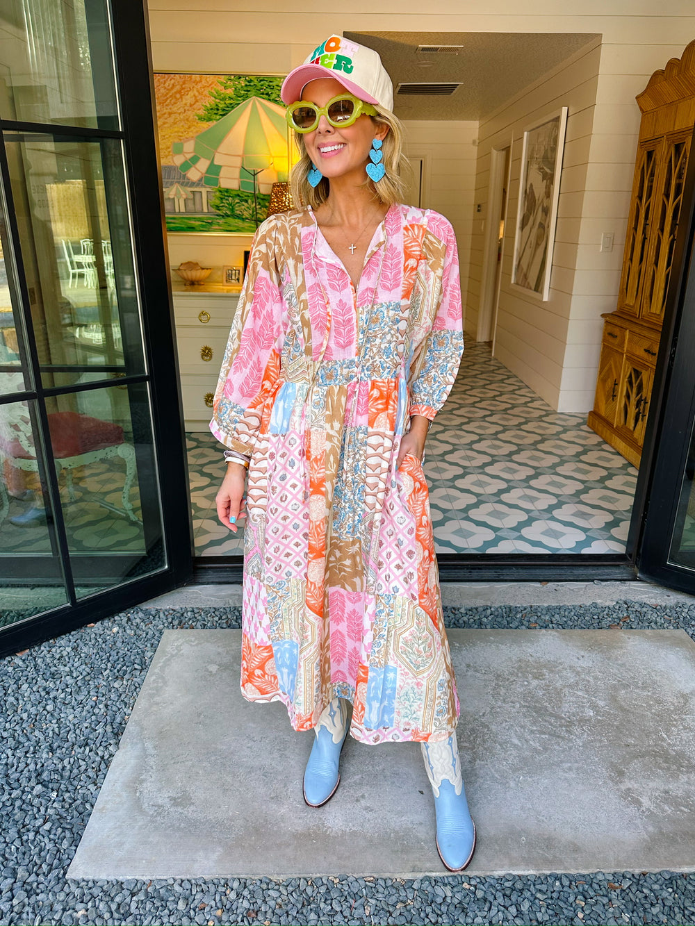 SOMETHING ABOUT TODAY FLORAL MIXED PRINT MIDI DRESS