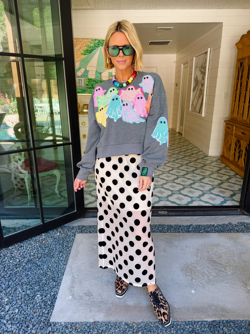 PIA POLKA DOT SHEER MIDI SKIRT