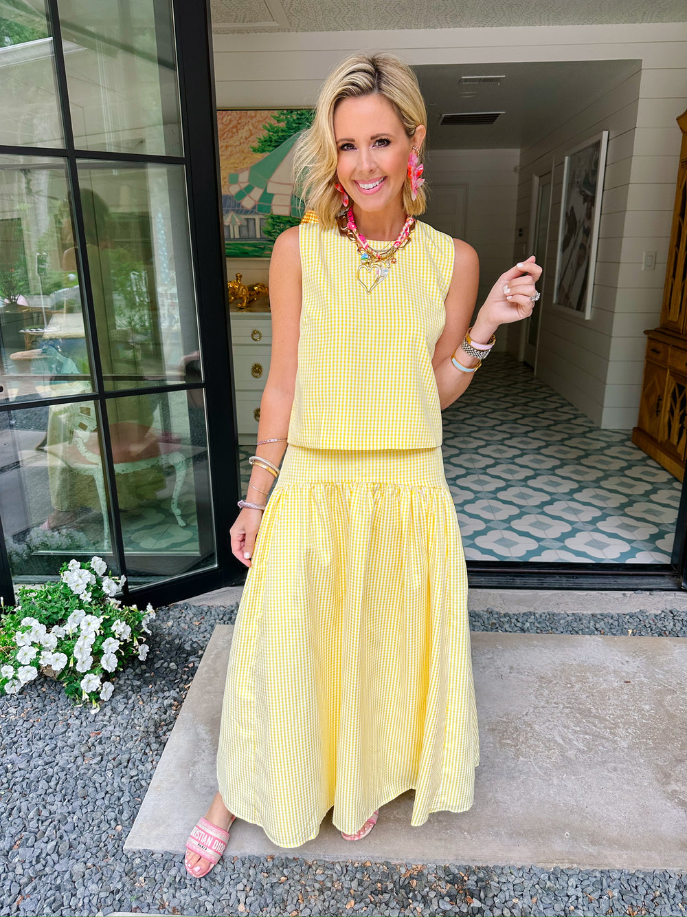 SOCIAL HOUR GINGHAM SKIRT SET - YELLOW