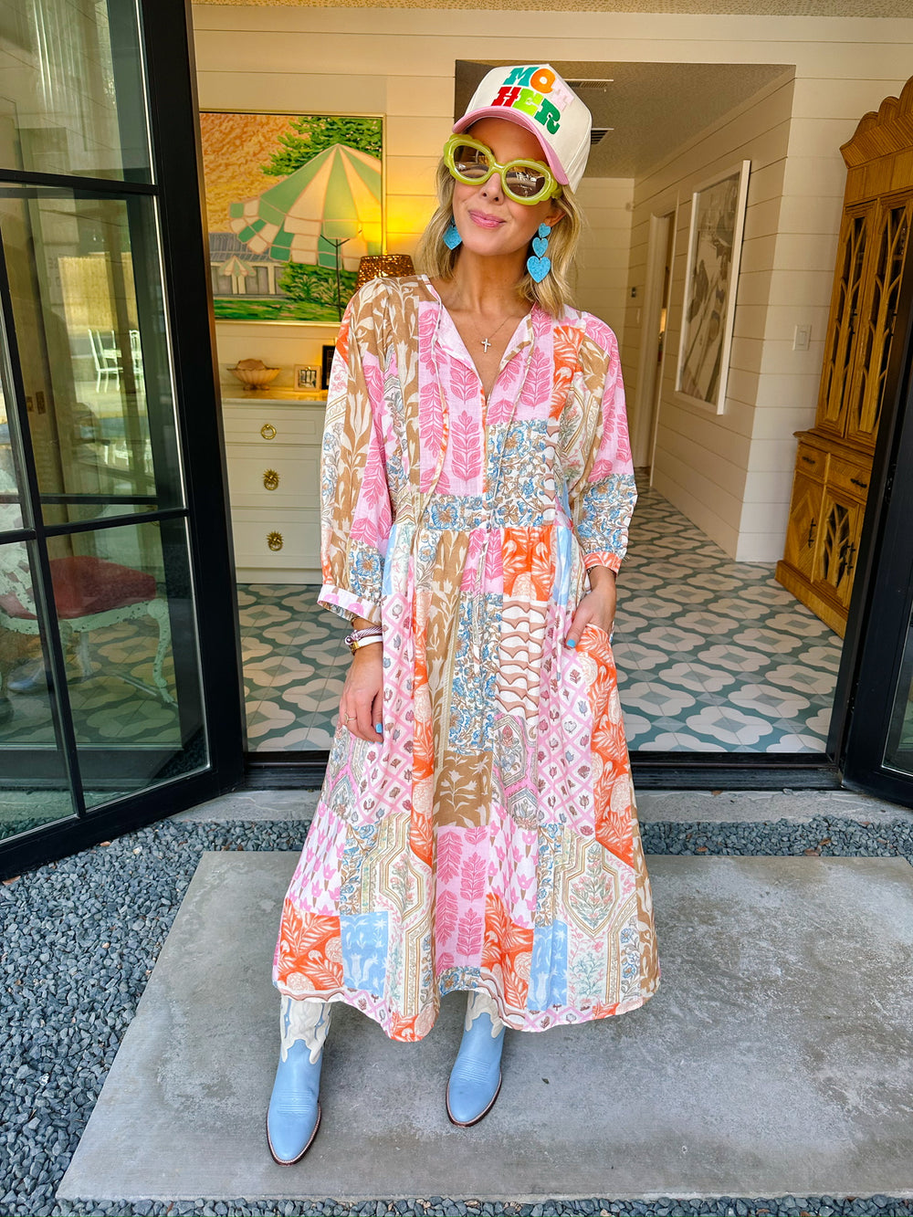 SOMETHING ABOUT TODAY FLORAL MIXED PRINT MIDI DRESS