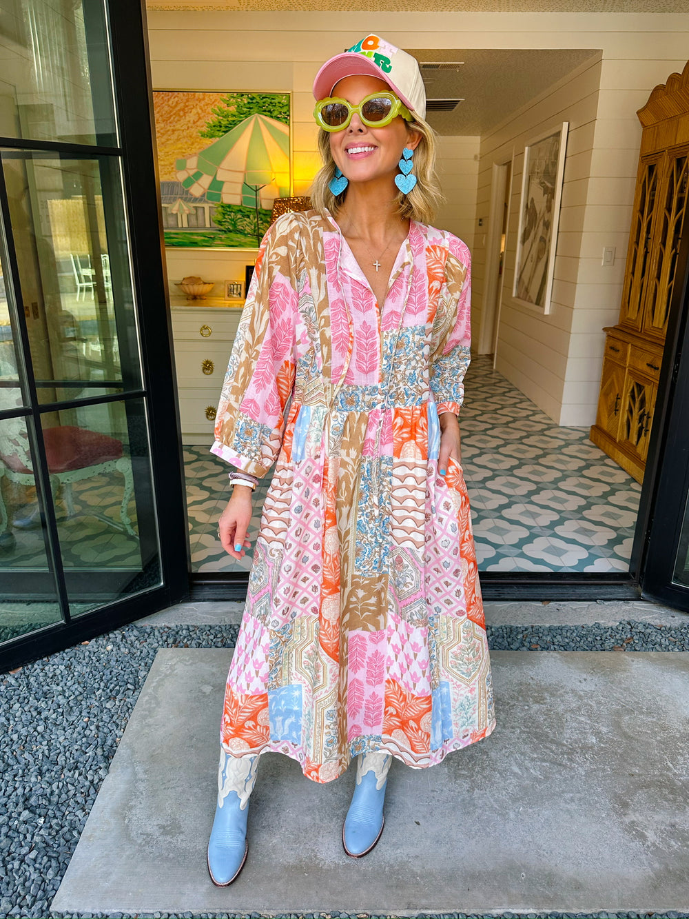 SOMETHING ABOUT TODAY FLORAL MIXED PRINT MIDI DRESS