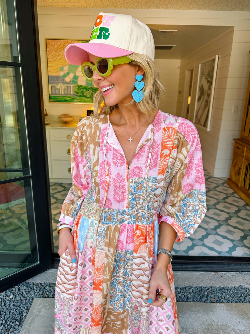 SOMETHING ABOUT TODAY FLORAL MIXED PRINT MIDI DRESS