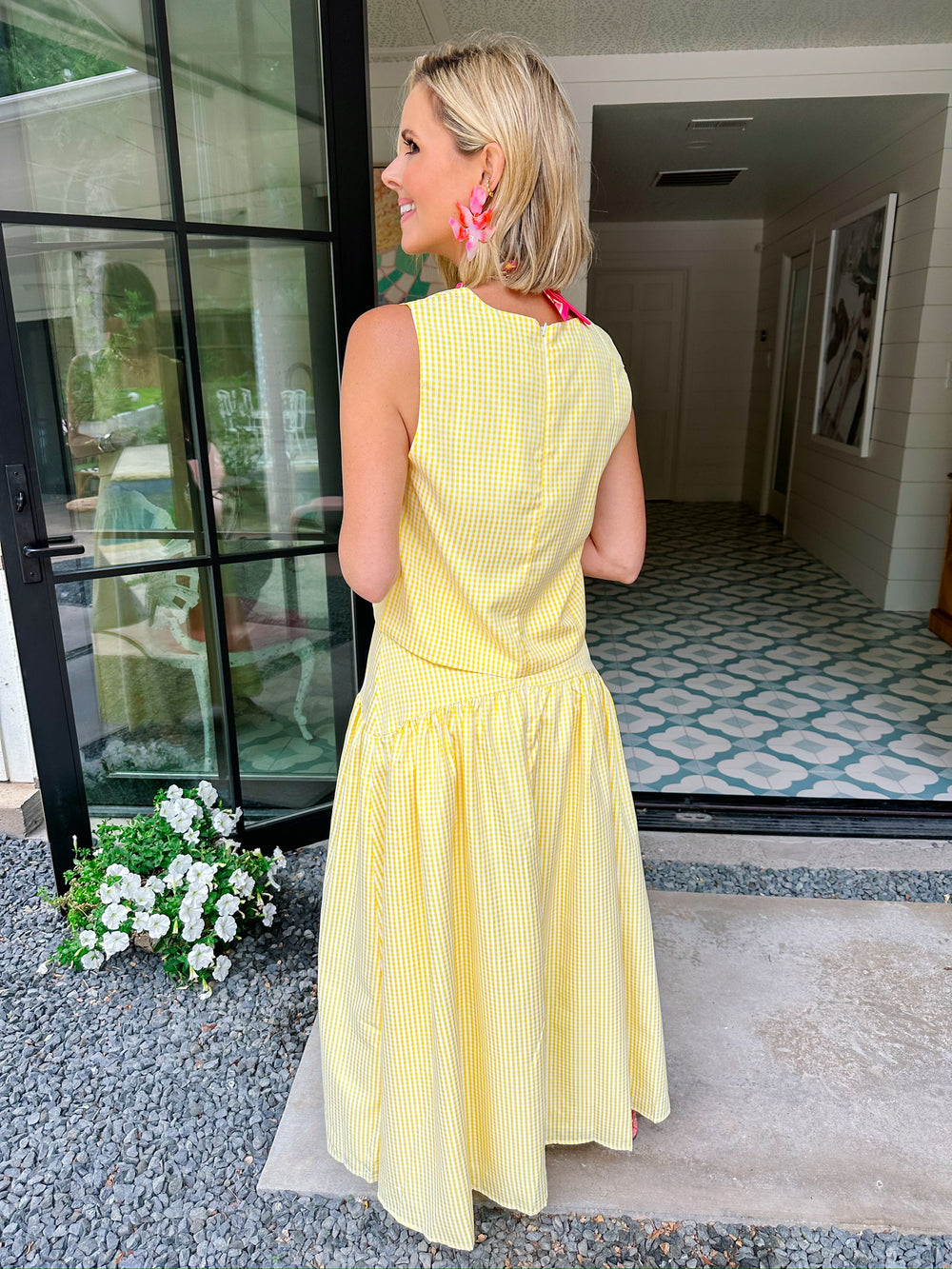 SOCIAL HOUR GINGHAM SKIRT SET - YELLOW