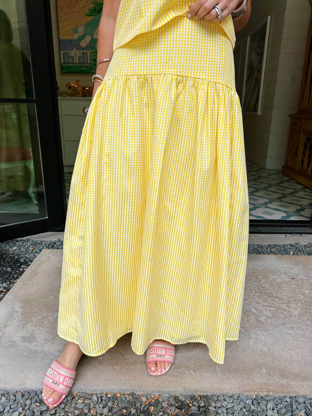 SOCIAL HOUR GINGHAM SKIRT SET - YELLOW