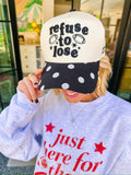 REFUSE TO LOSE POLKA DOT CANVAS TRUCKER HAT