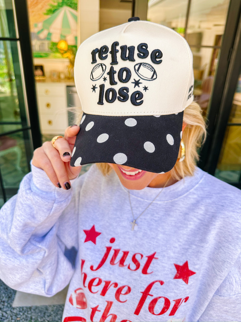 REFUSE TO LOSE POLKA DOT CANVAS TRUCKER HAT