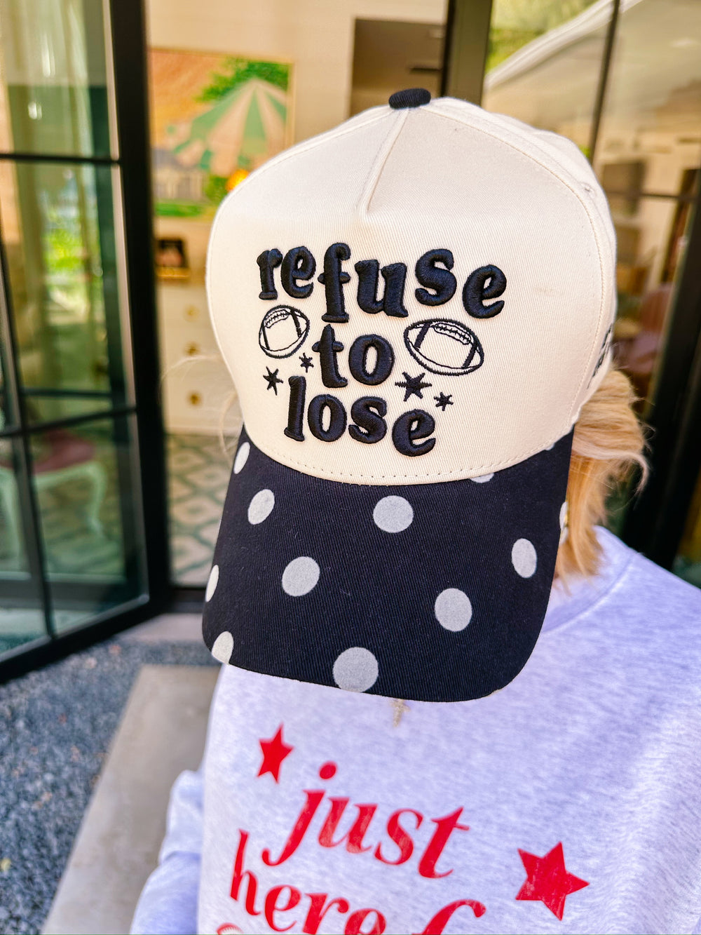 REFUSE TO LOSE POLKA DOT CANVAS TRUCKER HAT