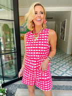 THE WEEKEND IS CALLING GINGHAM HORSEBIT SHORT SET - PINK