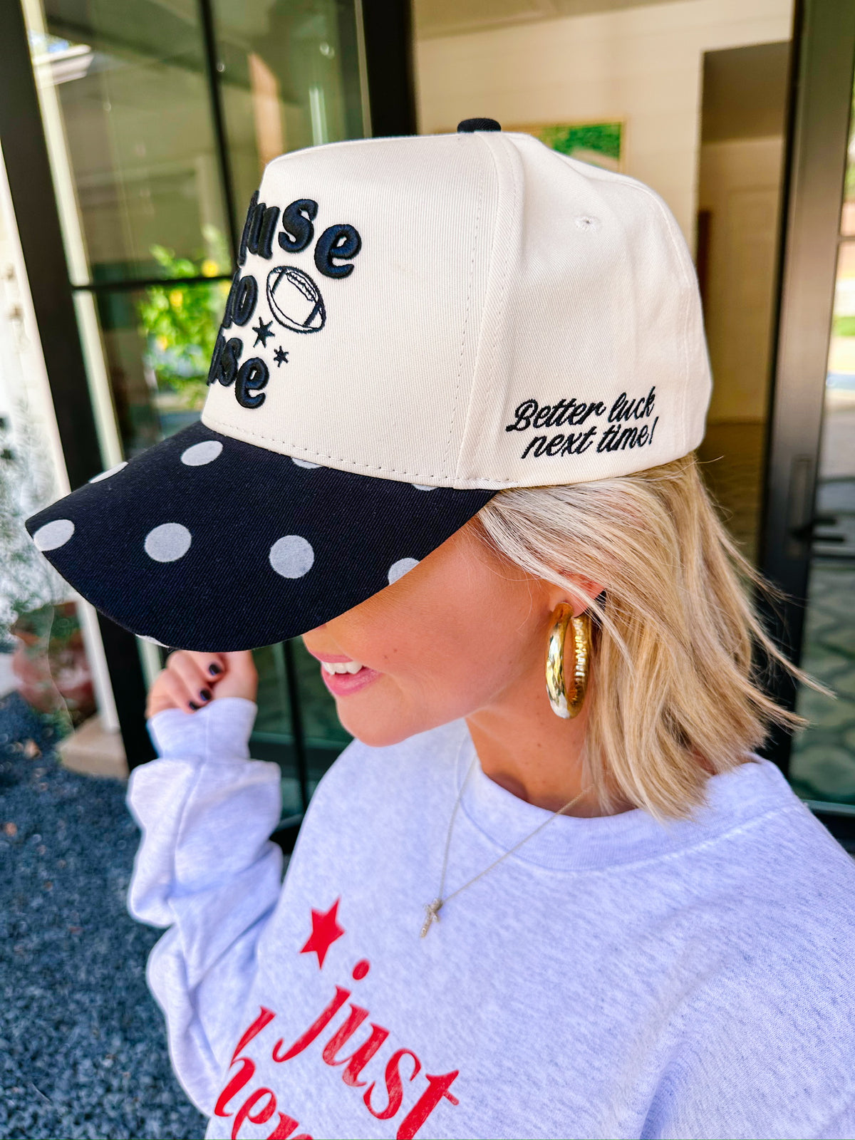 REFUSE TO LOSE POLKA DOT CANVAS TRUCKER HAT