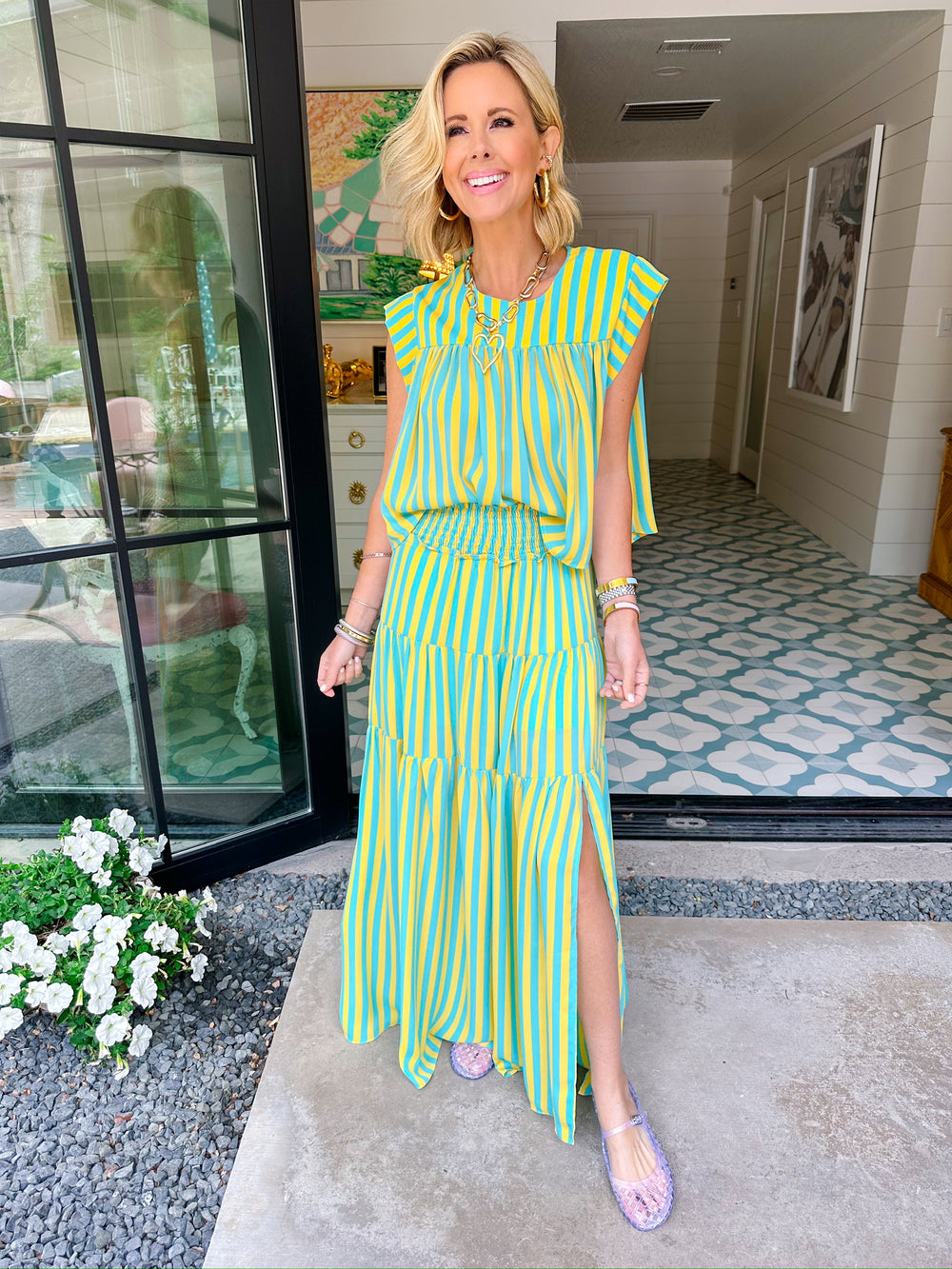 PAIGE BLUE LAGOON STRIPE MIDI SKIRT SET