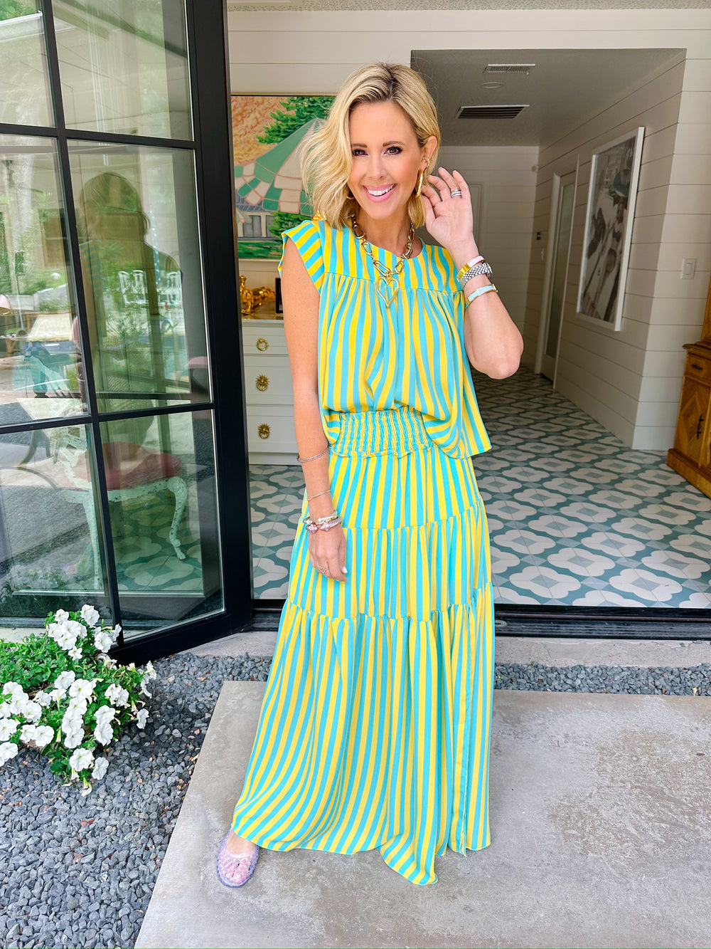 PAIGE BLUE LAGOON STRIPE MIDI SKIRT SET