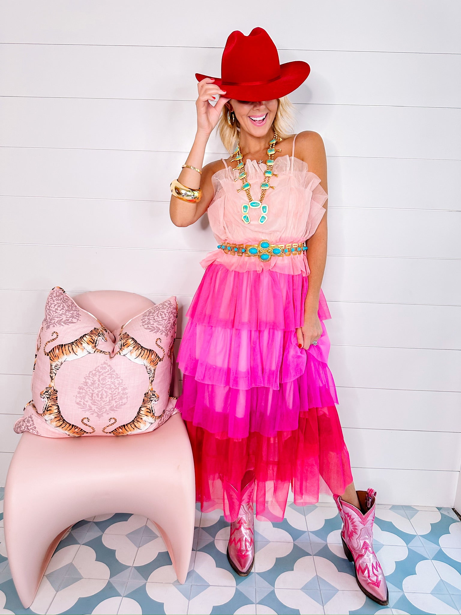 PINK PARTY TULLE RUFFLE DRESS