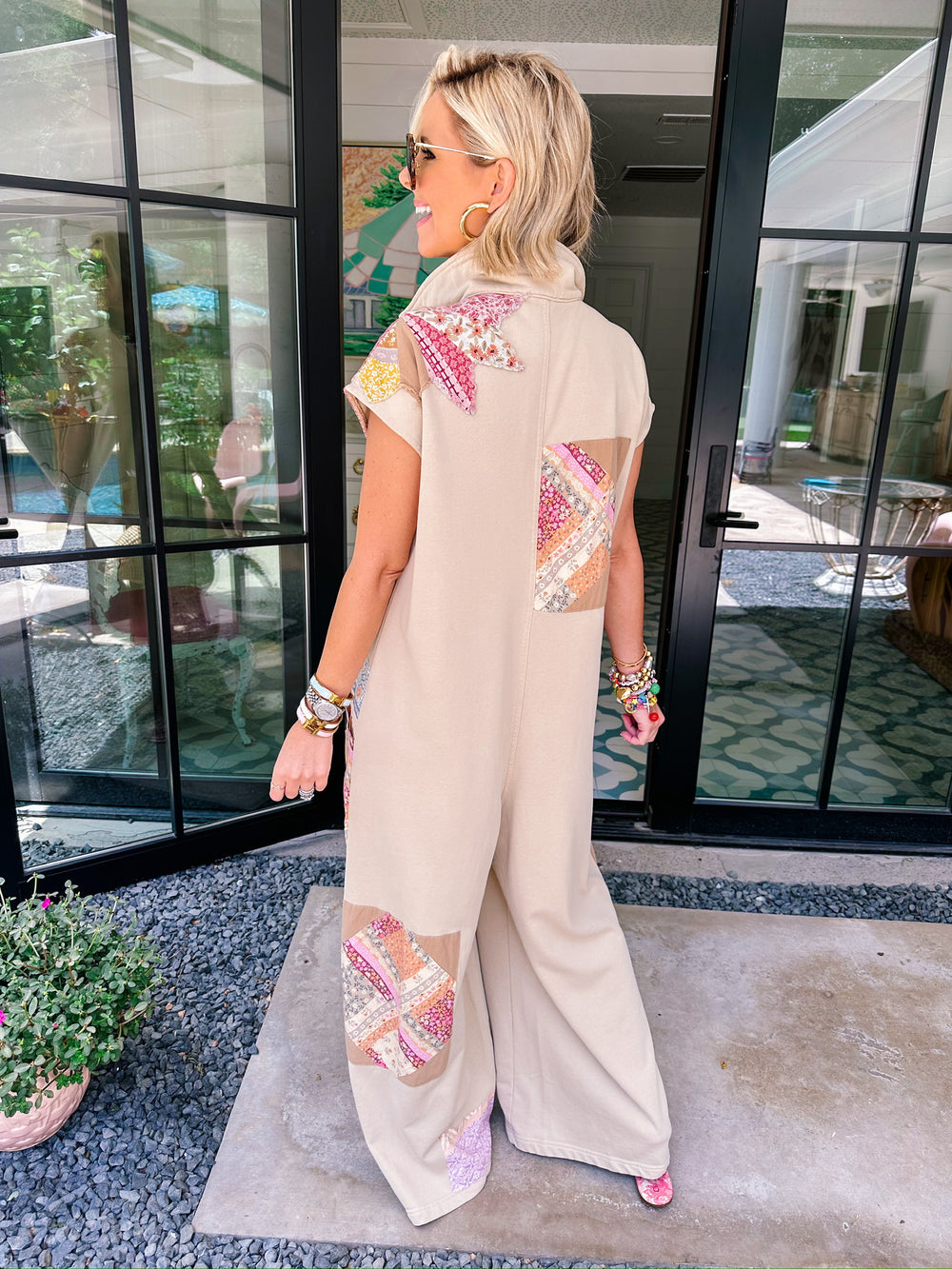 ZOEY PATCHWORK JUMPSUIT - TAN