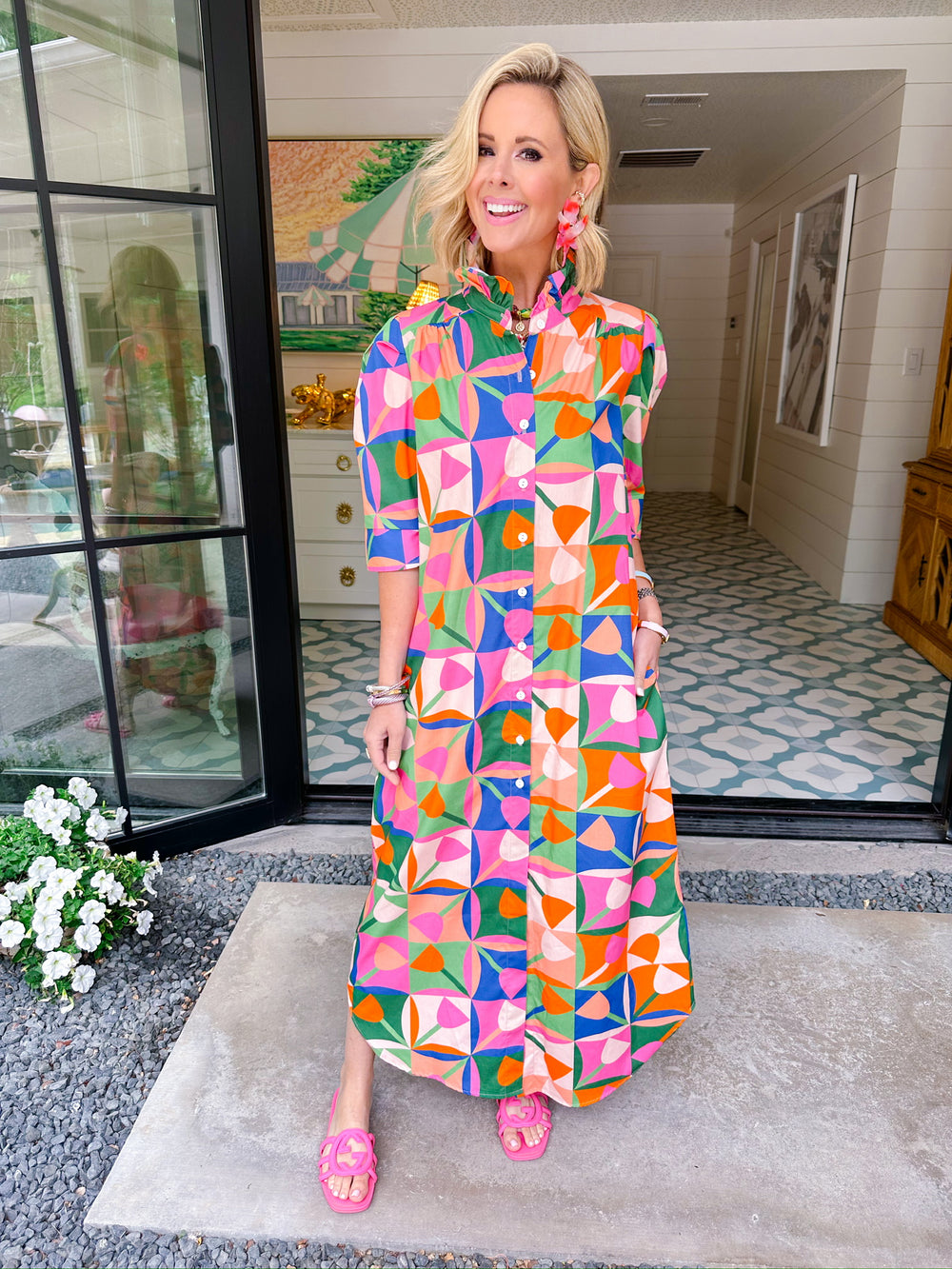 NINA PETAL POP PUFF SLEEVE MIDI DRESS