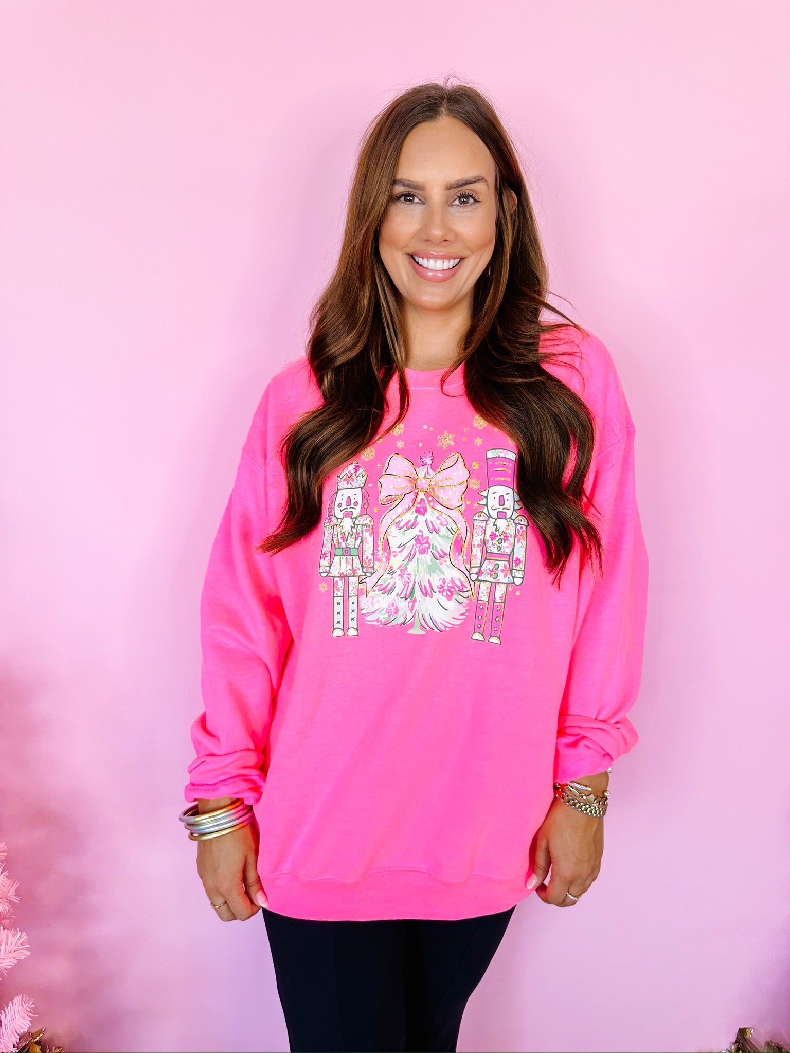 CHRISTMAS TREE MARCH NUTCRACKER SWEATSHIRT - PINK