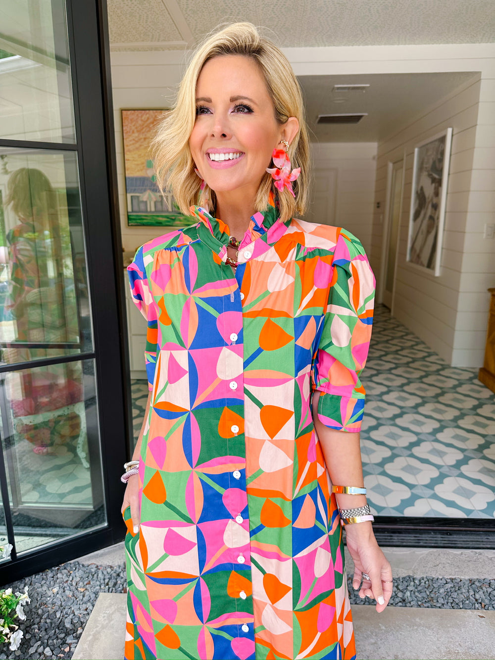 NINA PETAL POP PUFF SLEEVE MIDI DRESS