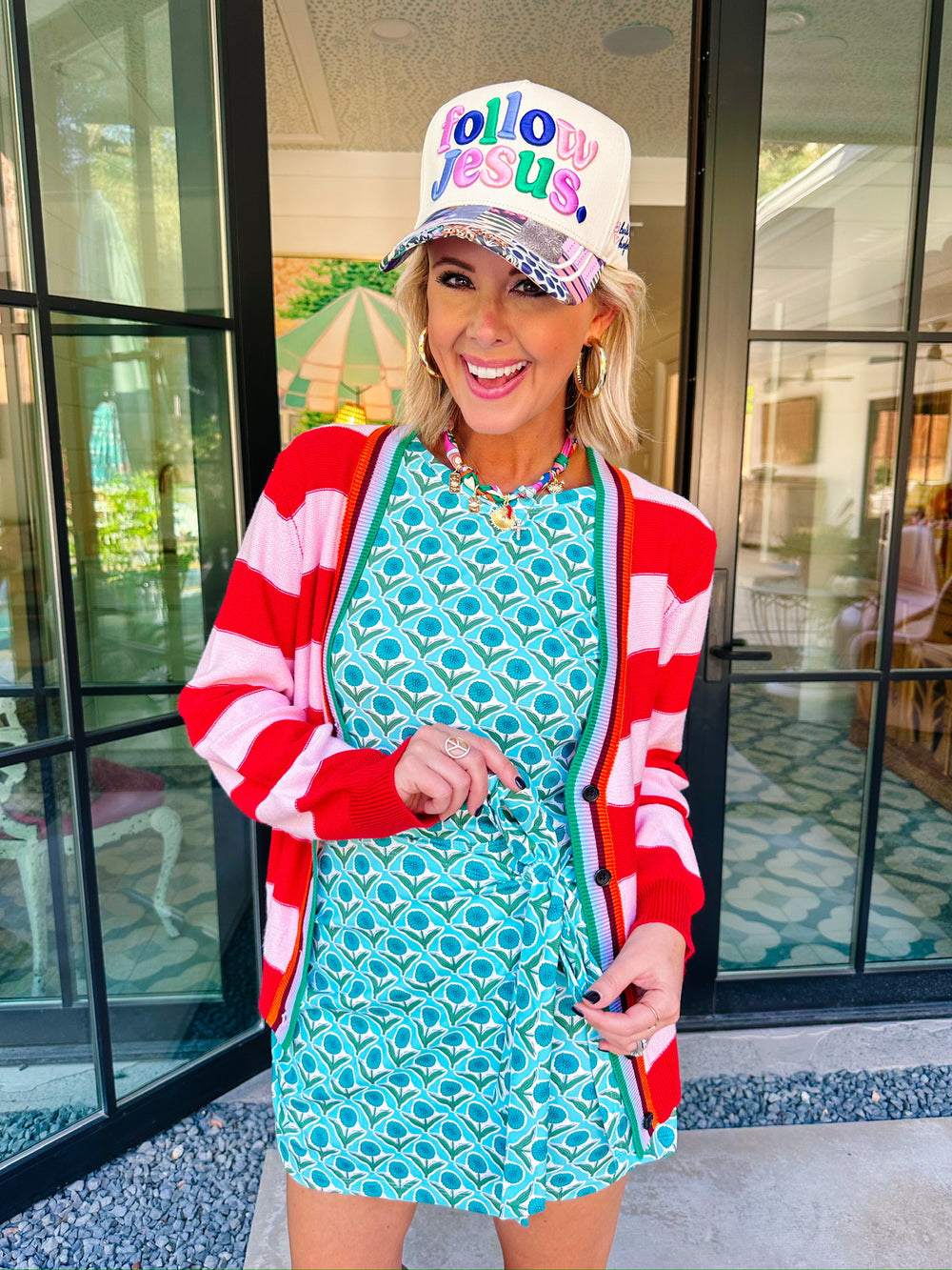 RIGHT ON SCHEDULE STRIPE CARDIGAN - RED