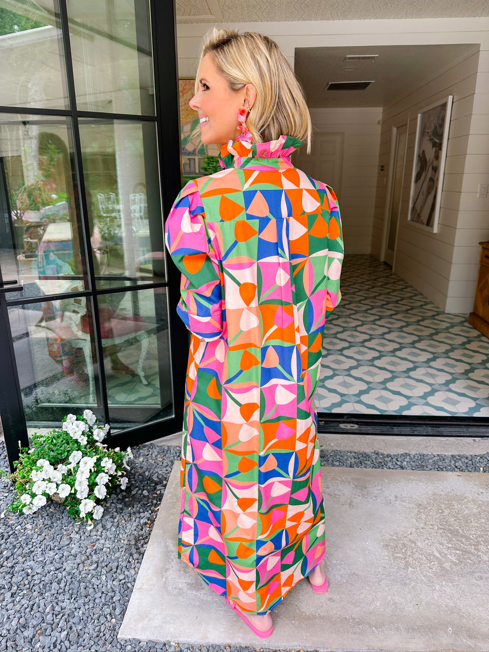 NINA PETAL POP PUFF SLEEVE MIDI DRESS