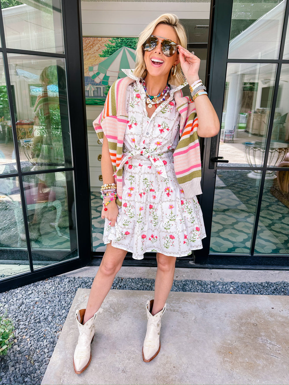 STOP BY STRIPE SWEATER - PINK/GREEN