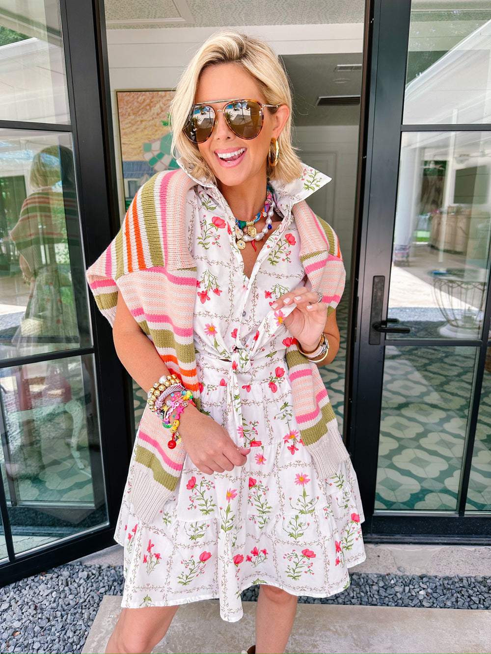 STOP BY STRIPE SWEATER - PINK/GREEN