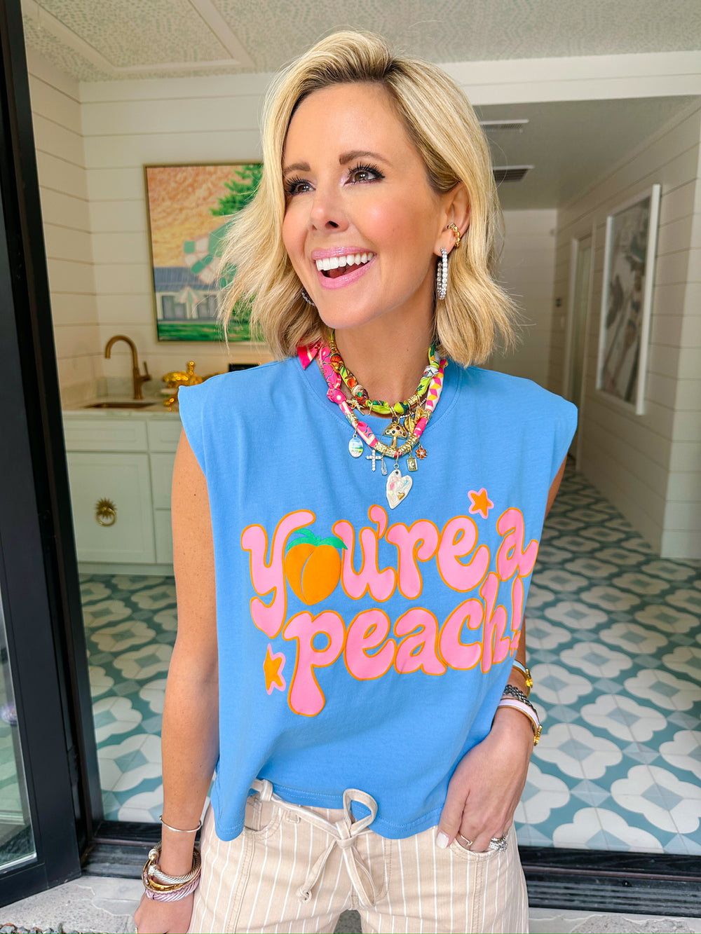YOU'RE A PEACH MUSCLE TEE - BLUE