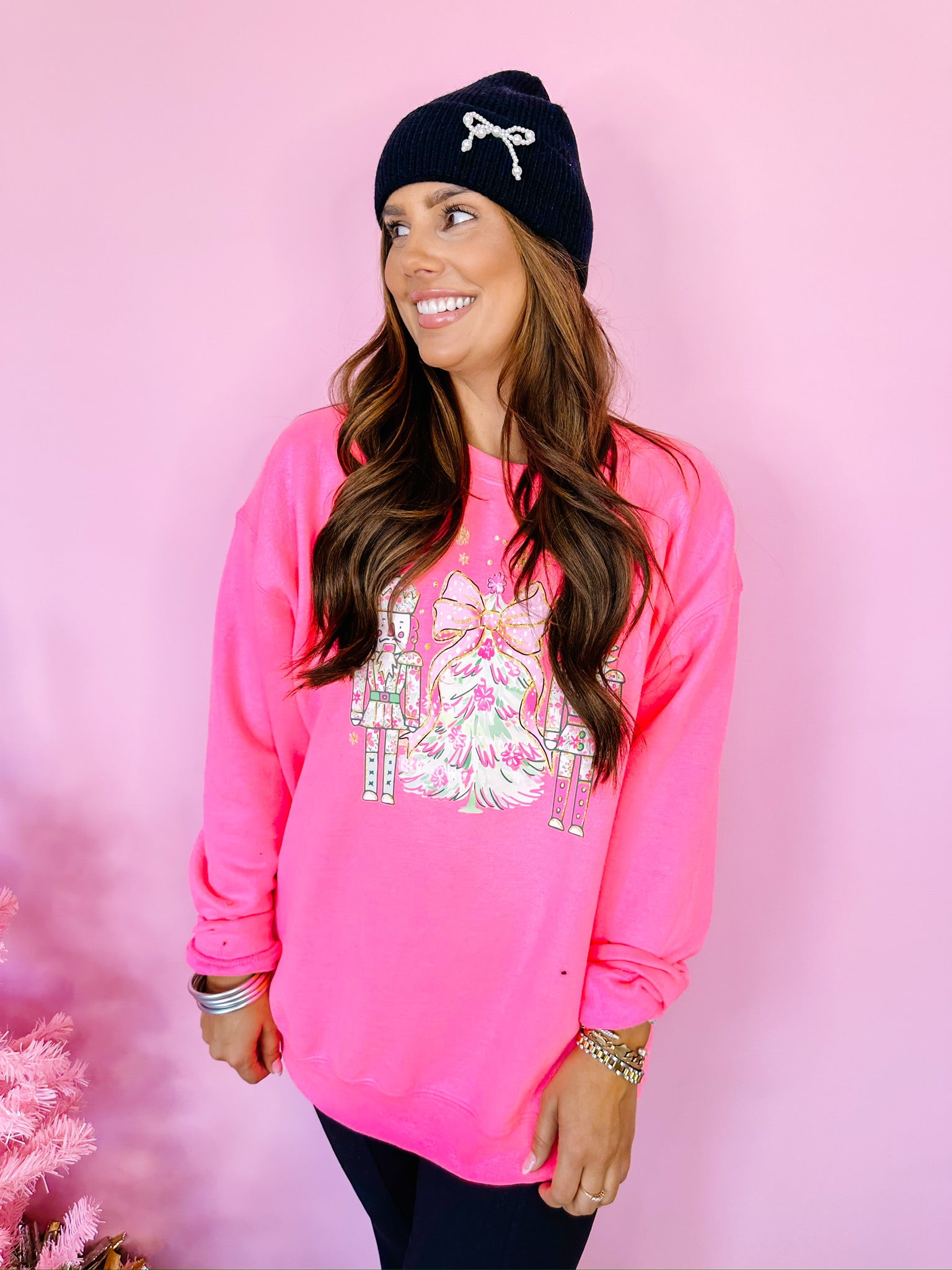 CHRISTMAS TREE MARCH NUTCRACKER SWEATSHIRT - PINK