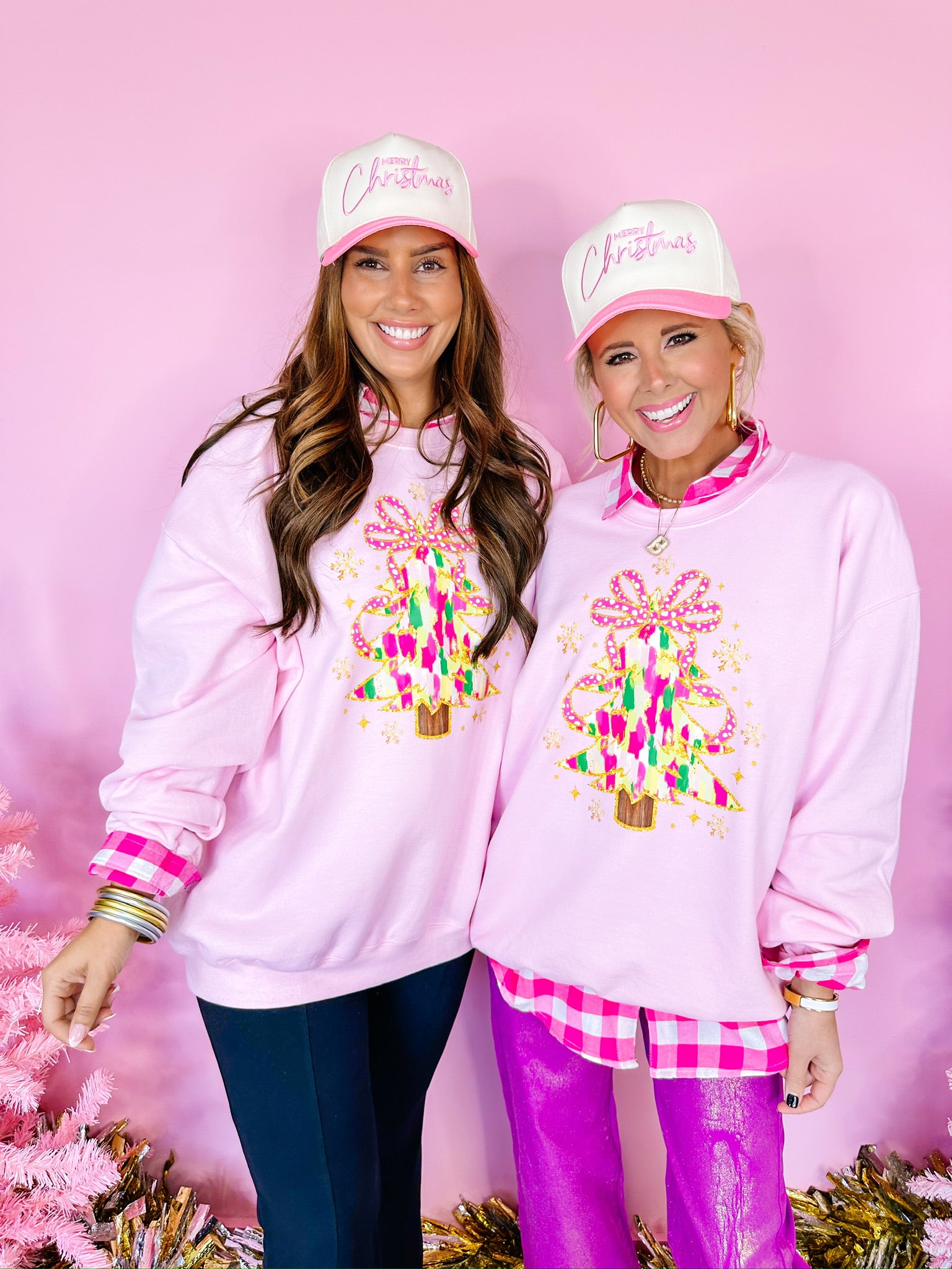 TOP IT WITH A BOW TREE SWEATSHIRT - PINK