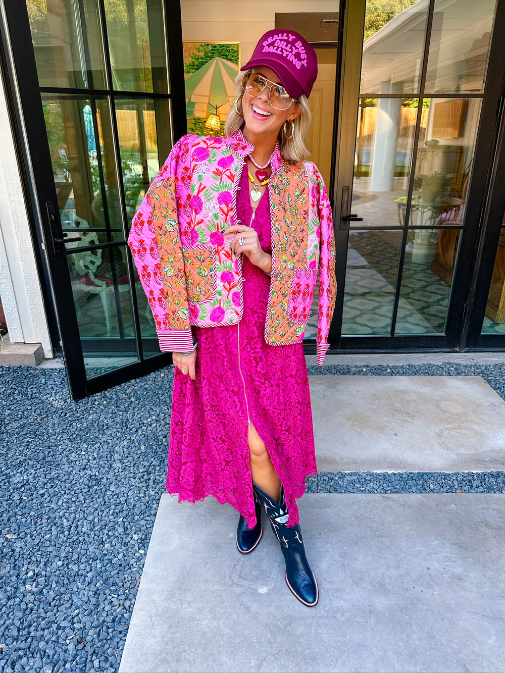 FOREVER FLORET PATCHWORK QUILTED JACKET - PINK