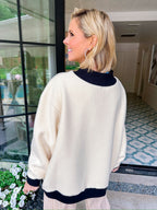 HOMEBODY POLKA DOT REVERSIBLE MOCK SWEATSHIRT - IVORY/BLACK
