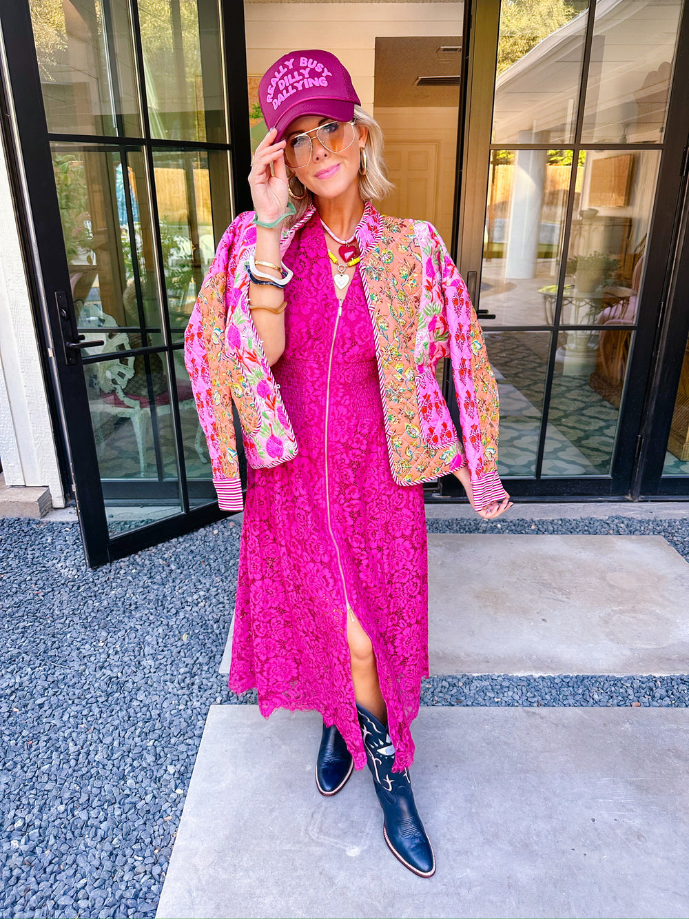 FOREVER FLORET PATCHWORK QUILTED JACKET - PINK