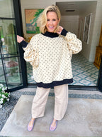 HOMEBODY POLKA DOT REVERSIBLE MOCK SWEATSHIRT - IVORY/BLACK