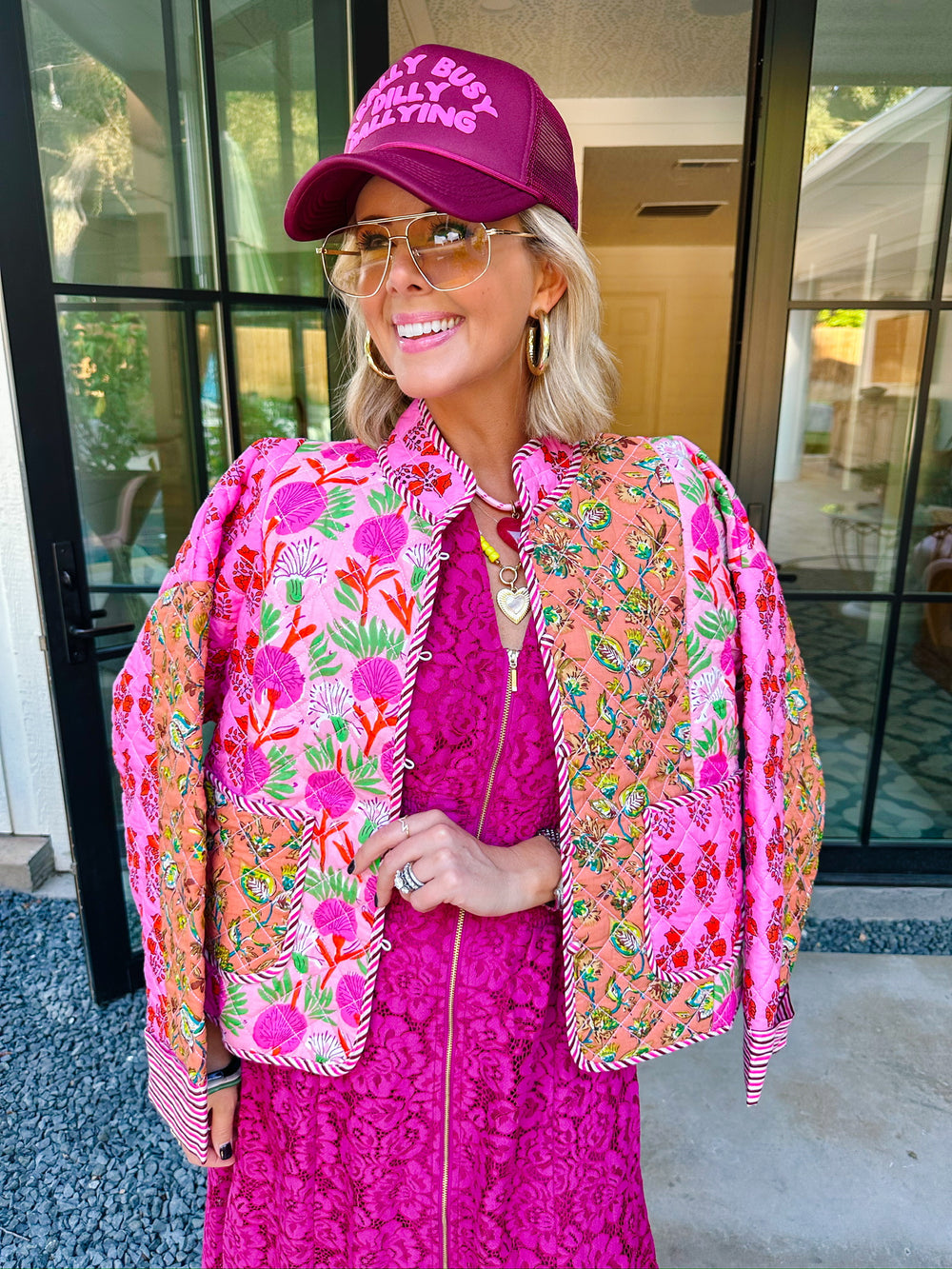 FOREVER FLORET PATCHWORK QUILTED JACKET - PINK