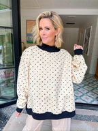 HOMEBODY POLKA DOT REVERSIBLE MOCK SWEATSHIRT - IVORY/BLACK