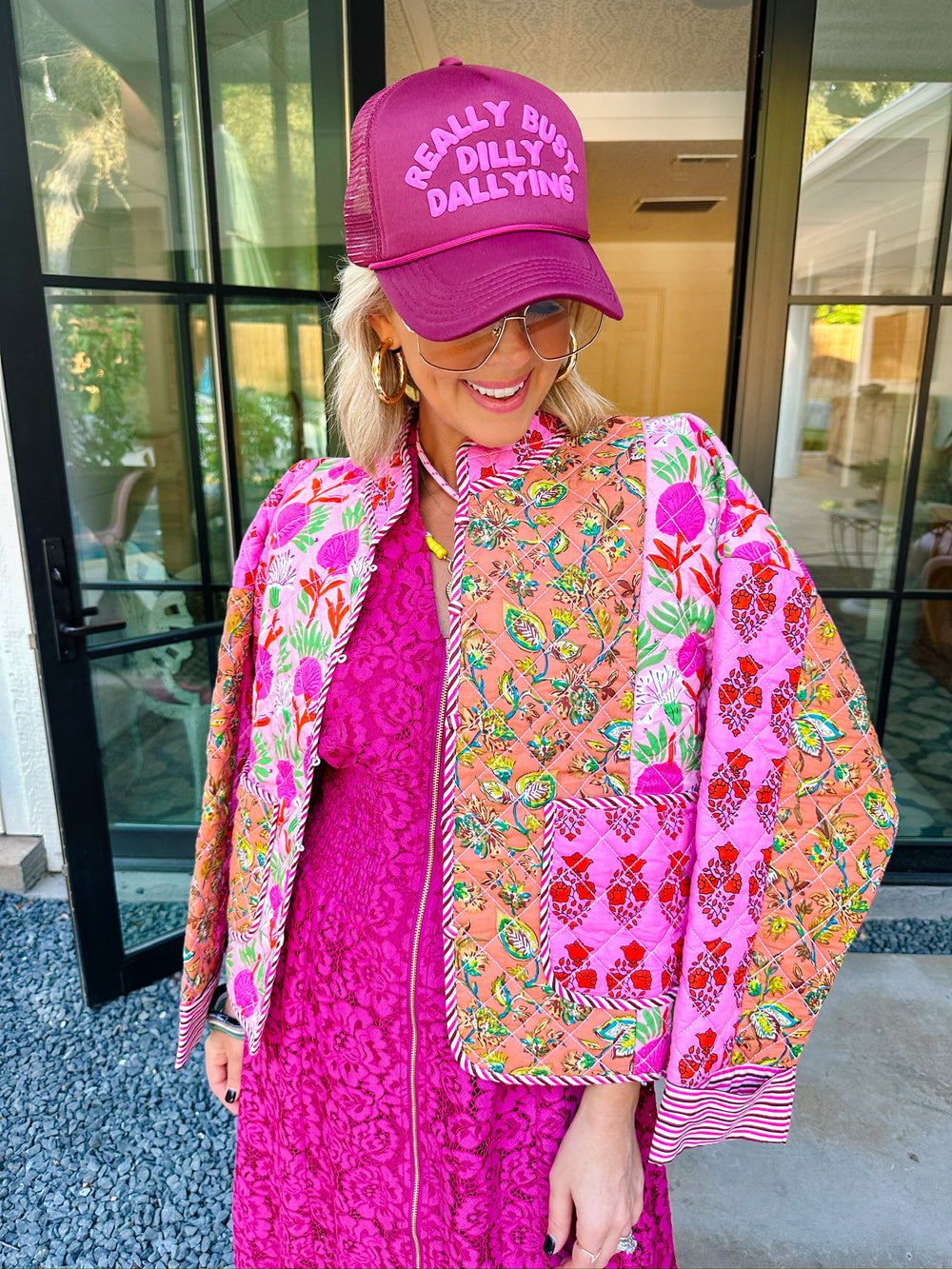 FOREVER FLORET PATCHWORK QUILTED JACKET - PINK