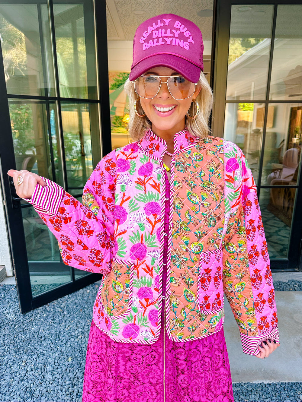 FOREVER FLORET PATCHWORK QUILTED JACKET - PINK