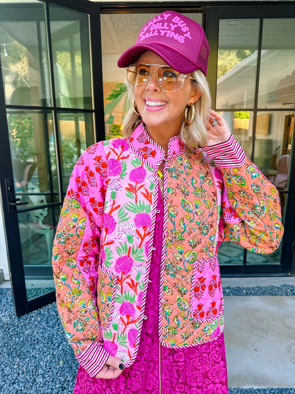 FOREVER FLORET PATCHWORK QUILTED JACKET - PINK