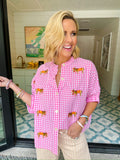 DARLING DONKEY GINGHAM TOP - PINK