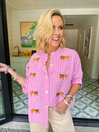 DARLING DONKEY GINGHAM TOP - PINK