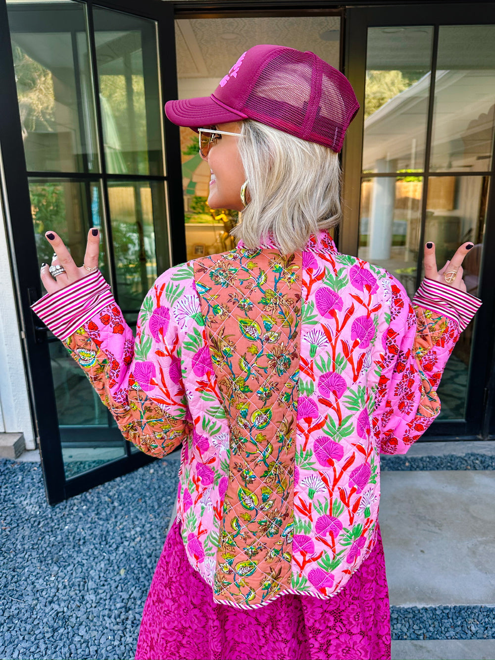 FOREVER FLORET PATCHWORK QUILTED JACKET - PINK