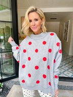 PLAY BALL POLKA DOT REVERSIBLE MOCK NECK SWEATSHIRT - GREY/RED