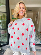 PLAY BALL POLKA DOT REVERSIBLE MOCK NECK SWEATSHIRT - GREY/RED