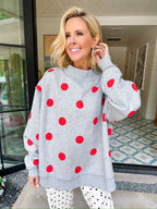 PLAY BALL POLKA DOT REVERSIBLE MOCK NECK SWEATSHIRT - GREY/RED