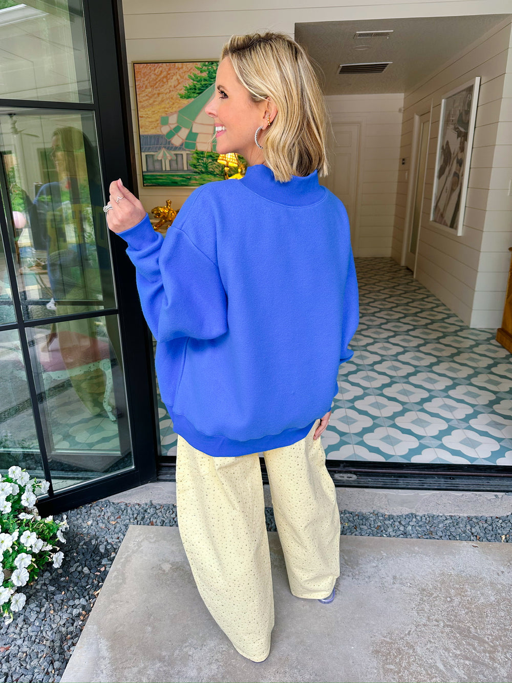 MOTHER POLKA DOT REVERSIBLE MOCK SWEATSHIRT - BLUE