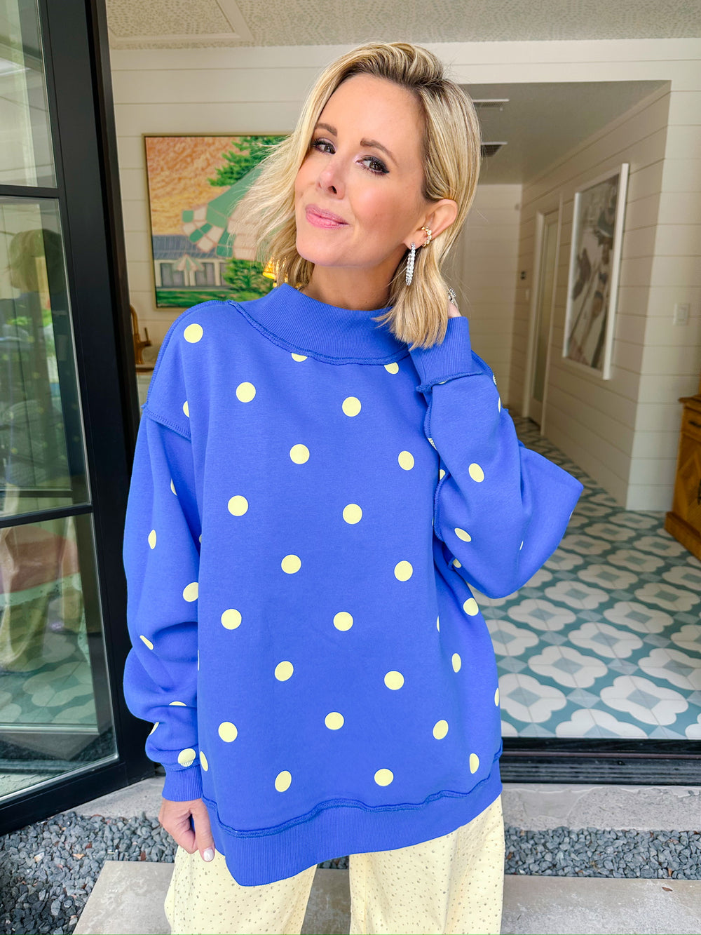 MOTHER POLKA DOT REVERSIBLE MOCK SWEATSHIRT - BLUE