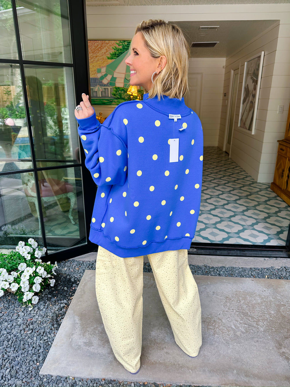 MOTHER POLKA DOT REVERSIBLE MOCK SWEATSHIRT - BLUE