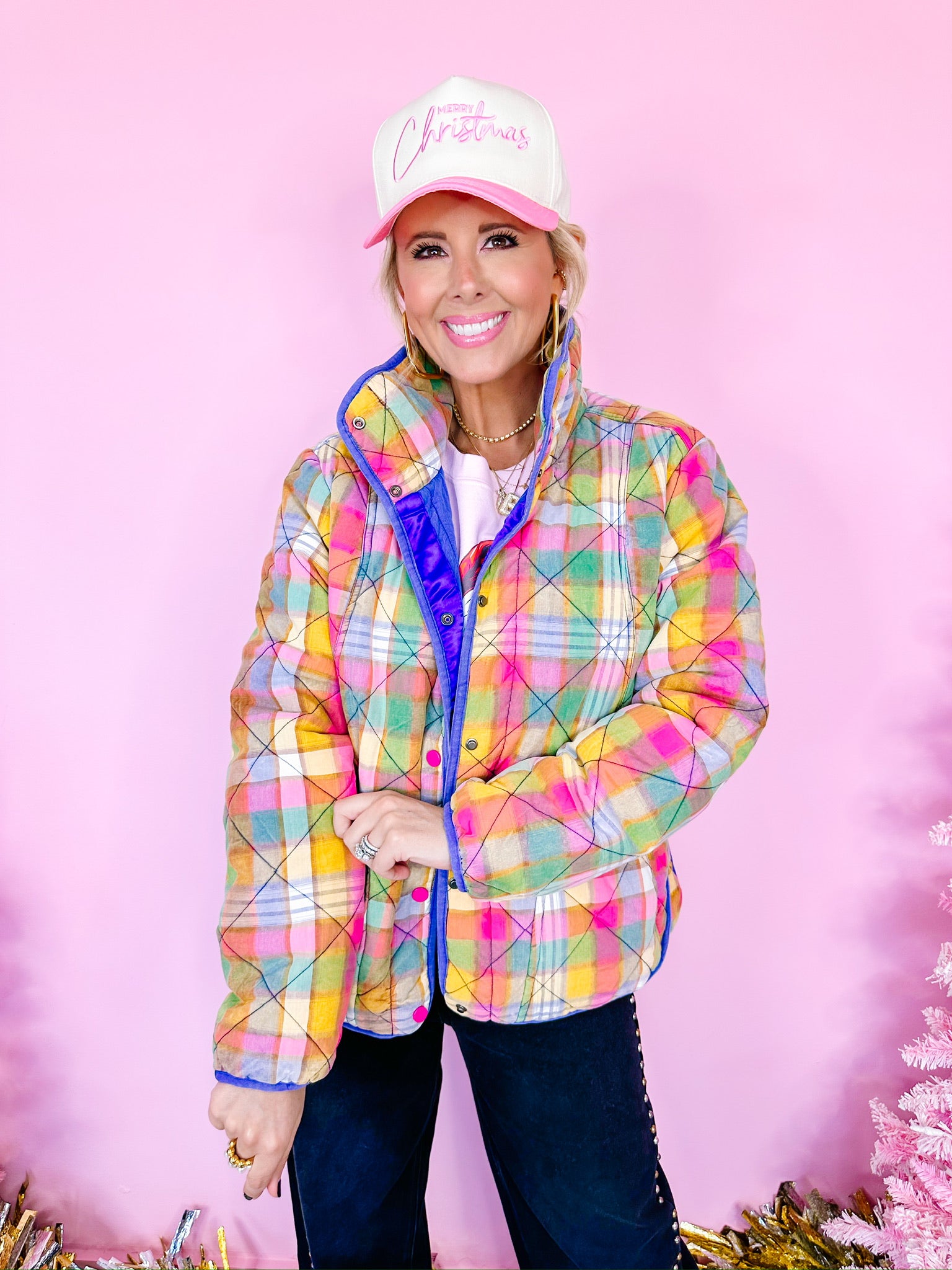 STAINED GLASS QUILTED PLAID JACKET