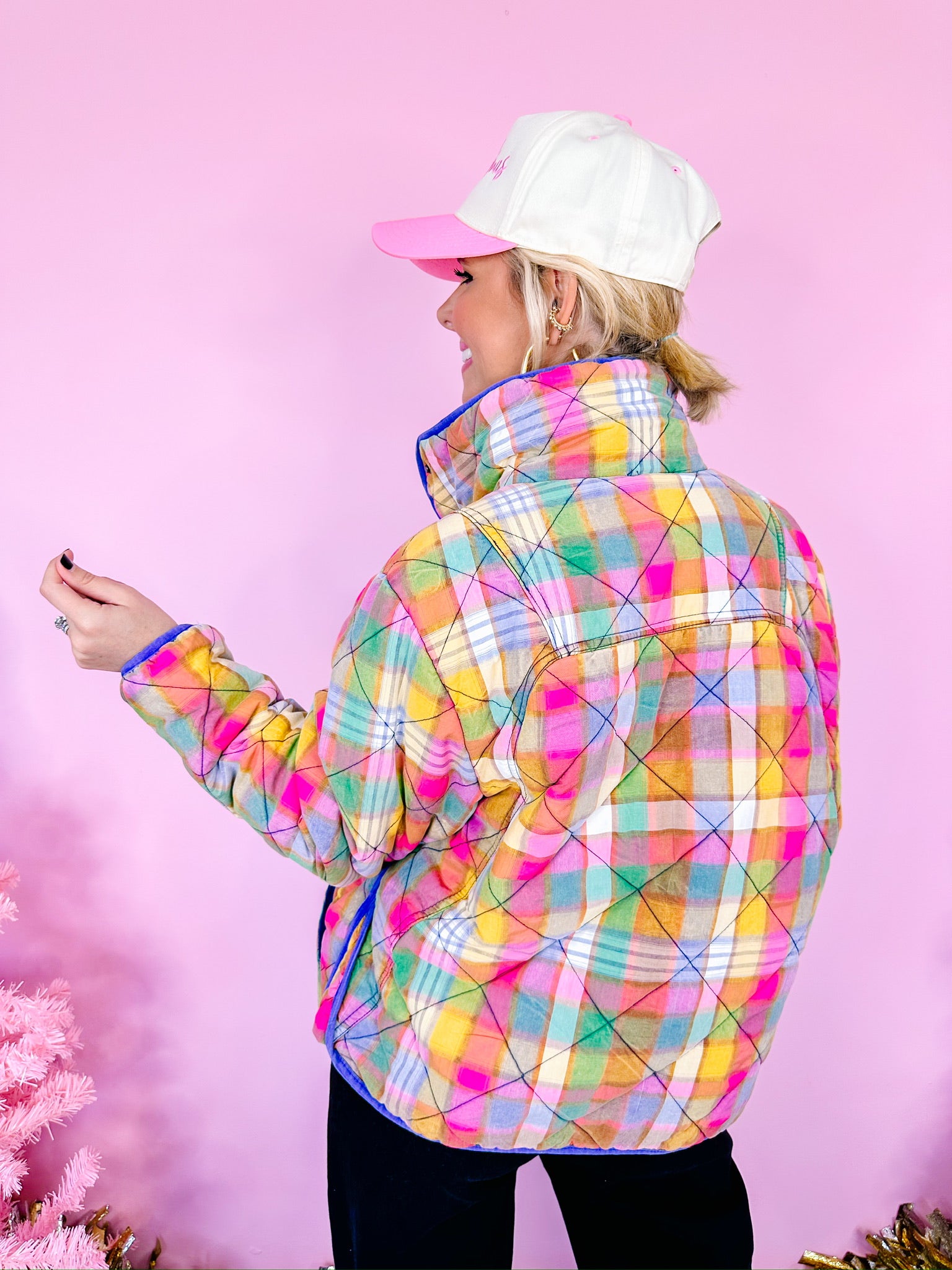 STAINED GLASS QUILTED PLAID JACKET