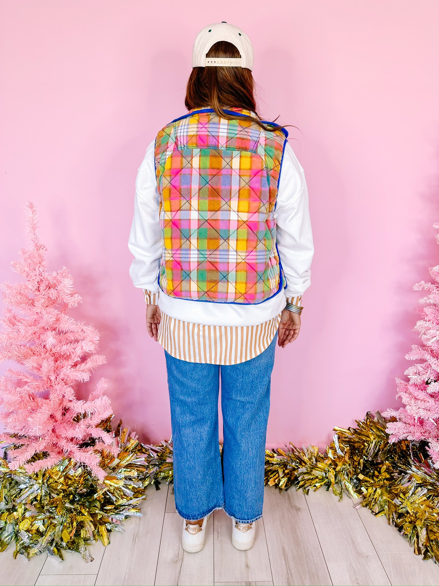 STAINED GLASS QUILTED PLAID VEST