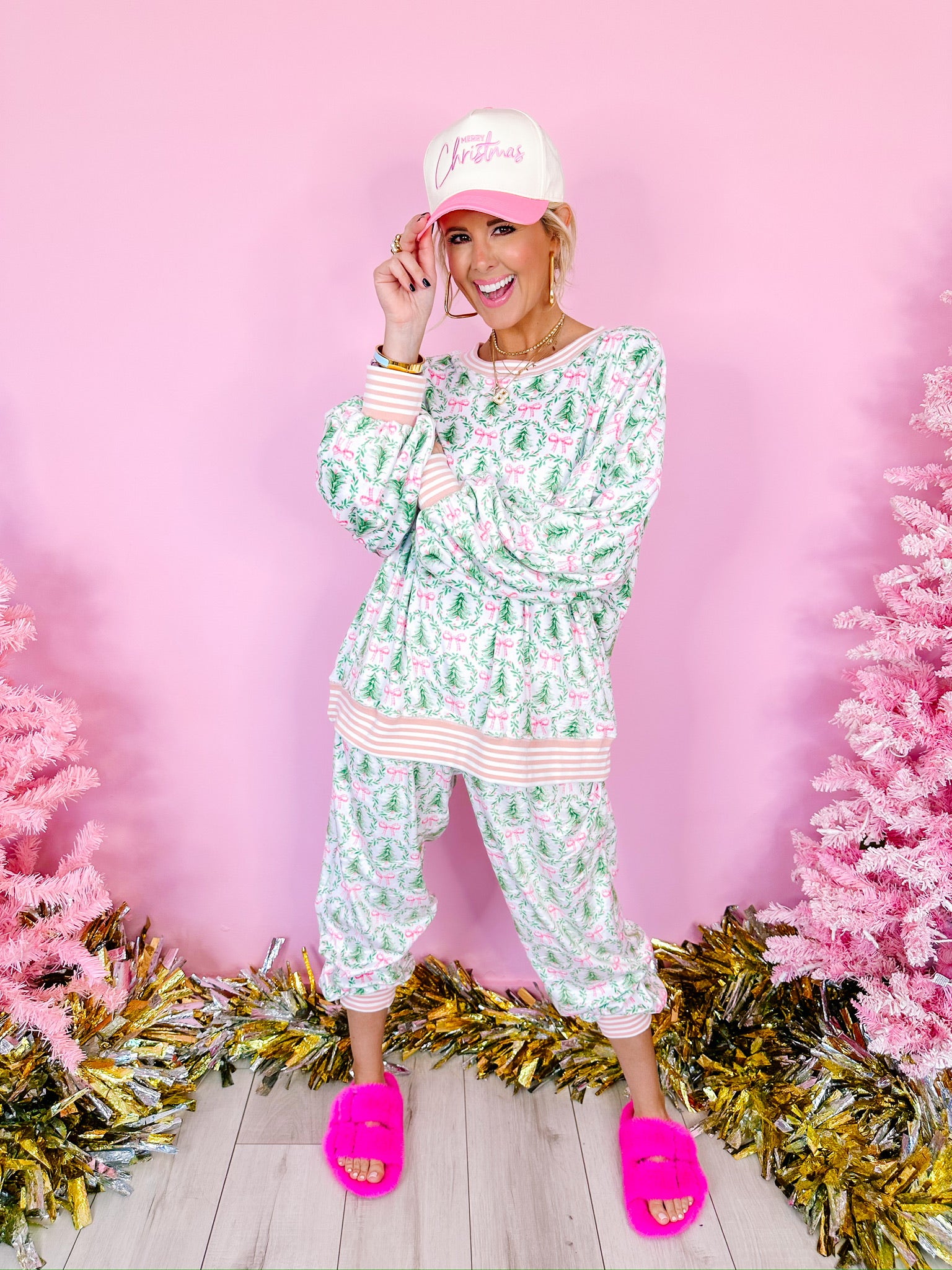 GIRLY WONDERLAND TREE BOW LOUNGE PANTS - IVORY